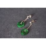 14CT WHITE GOLD & JADE DROP EARRINGS, drop earrings produced out of 14ct white gold and set with