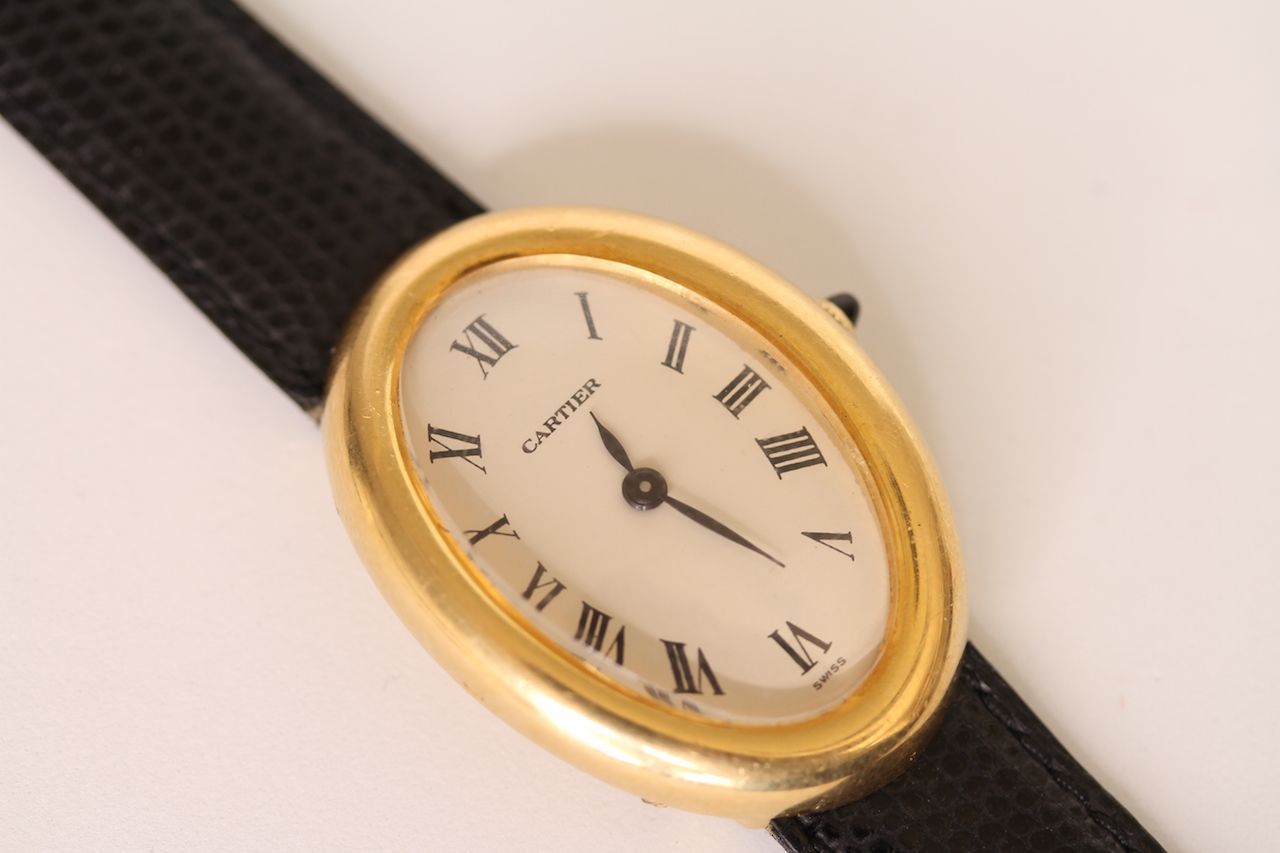 LADIES VINTAGE CARTIER BAIGNOIRE 18CT REFERENCE 4048, oval dial with Roman numerals, inner case back - Image 3 of 3