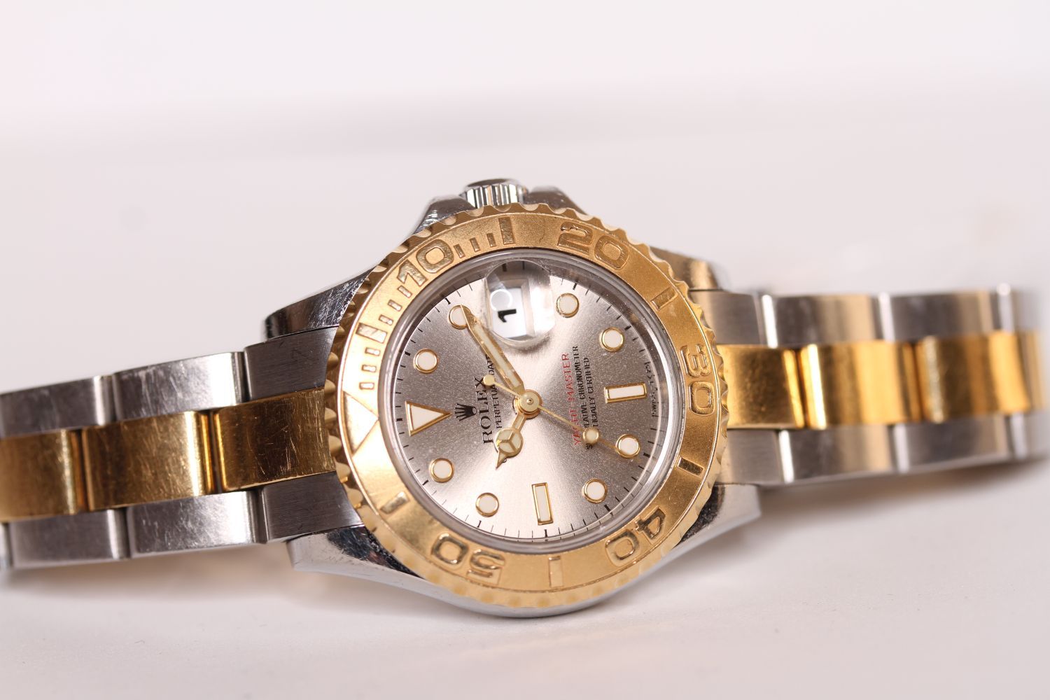 LADIES ROLEX OYSTER PERPETUAL YACHT-MASTER REFERENCE 69623, circular silvered dial, luminous hour - Image 2 of 3