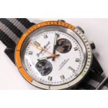 GENTLEMENS JACQUES MONNAT CHRONOGRAPH WRISTWATCH, circular white twin register dial with block