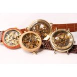 GROUP OF 4 SKELETONISED HAND WINDING WATCHES,