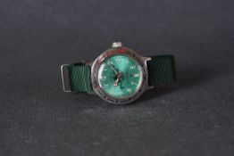 GENTLEMENS VOSTOK DIVERS WRISTWATCH, circular green dial with arabic numeral hour markers and hands,