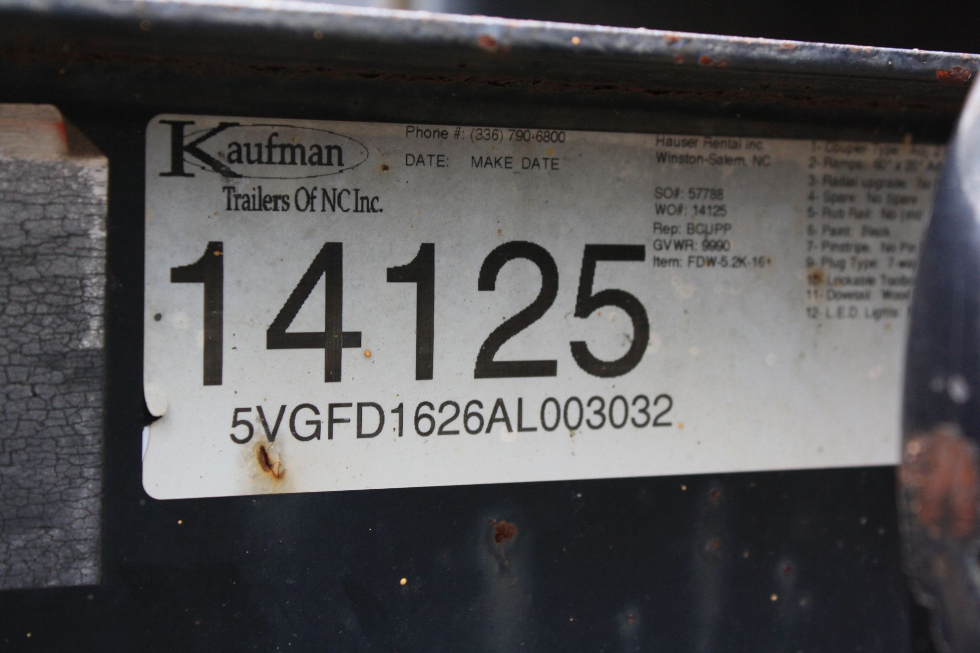 Kaufman Trailers equipment trailer- No Title - Image 3 of 4