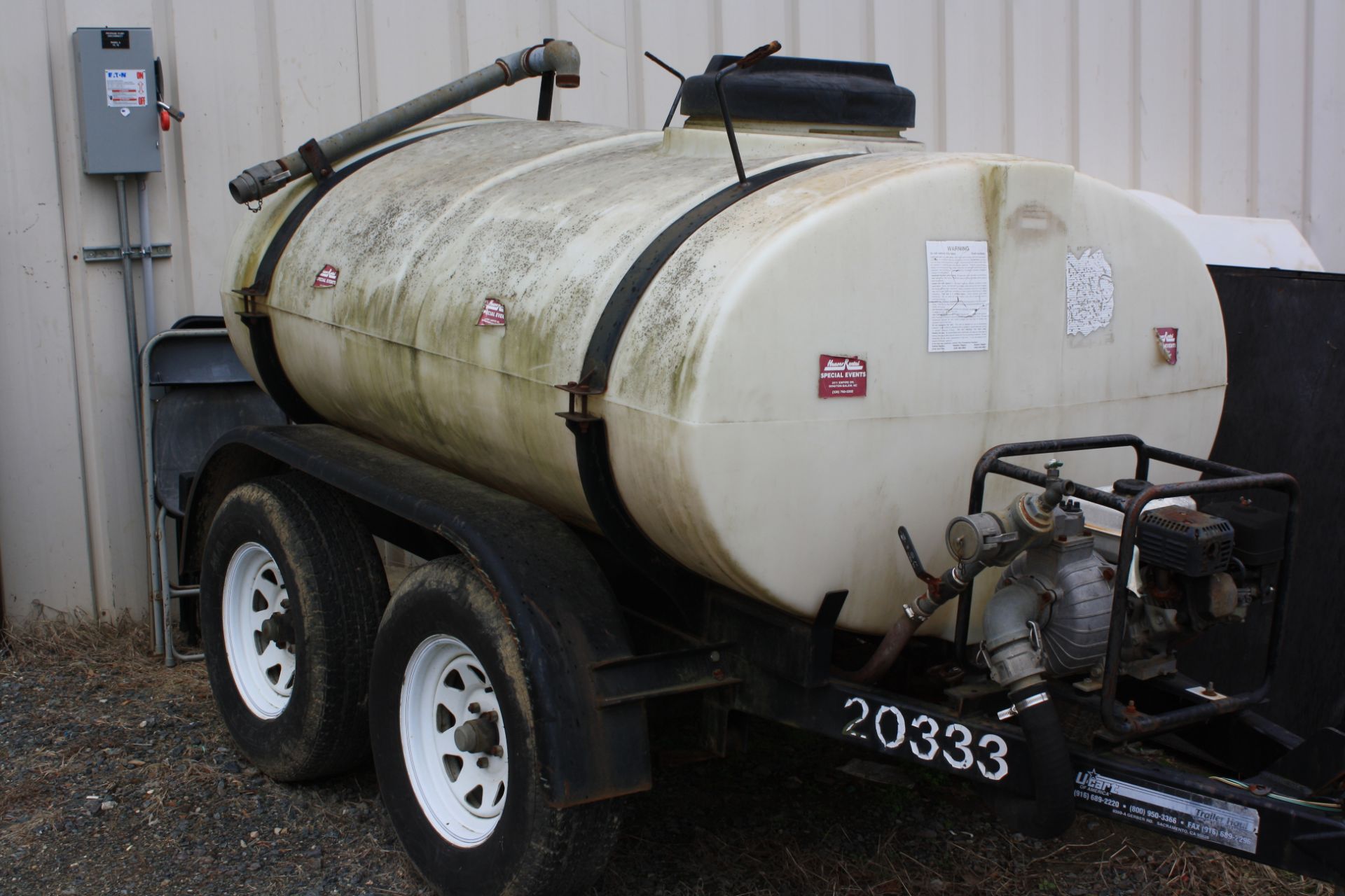 U-Cart Water Trailer Manu 2001, sold as shop built with Bill of Sale only.