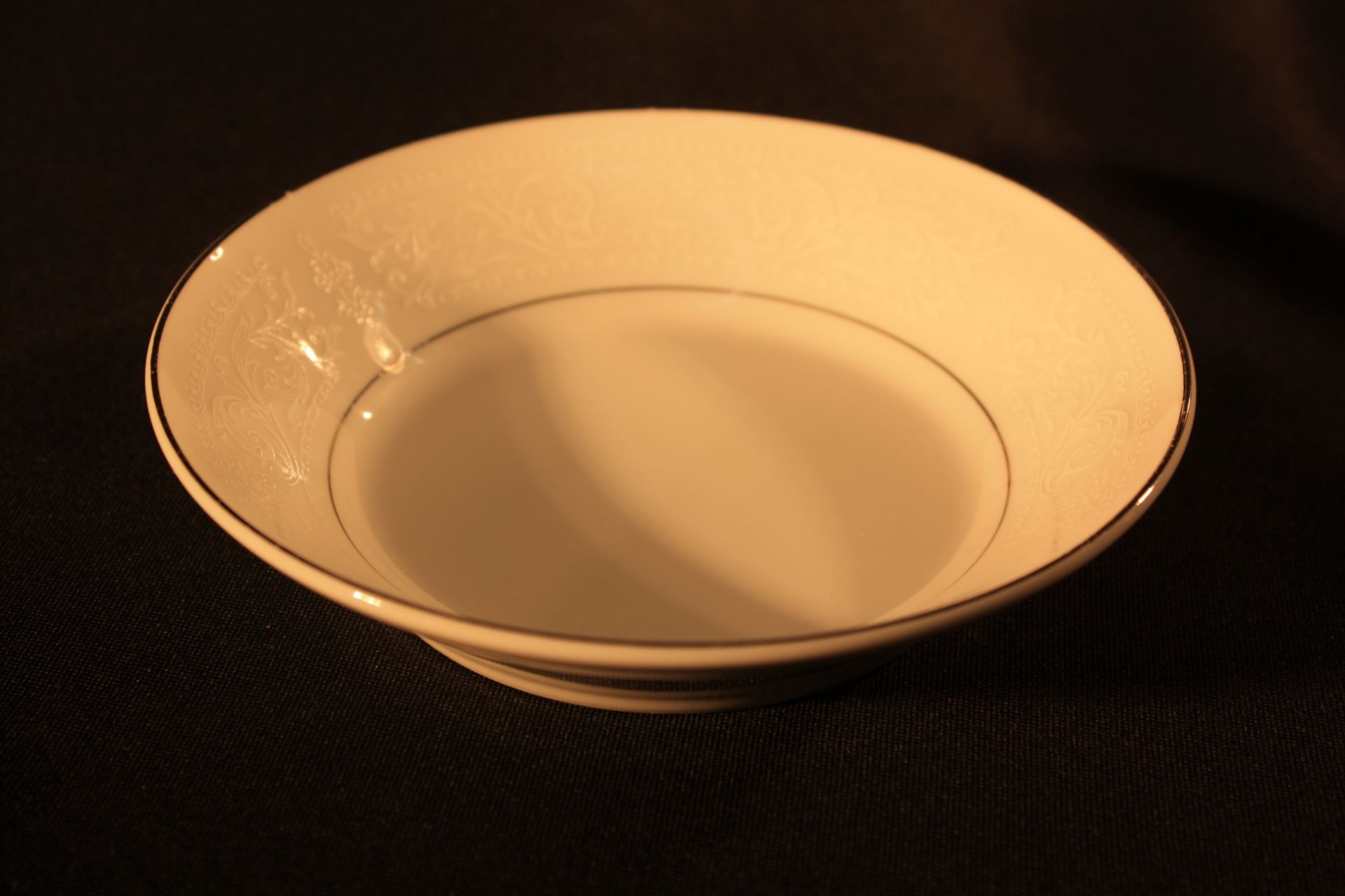 Lot fo 445 6" White Saucer, Silver Band