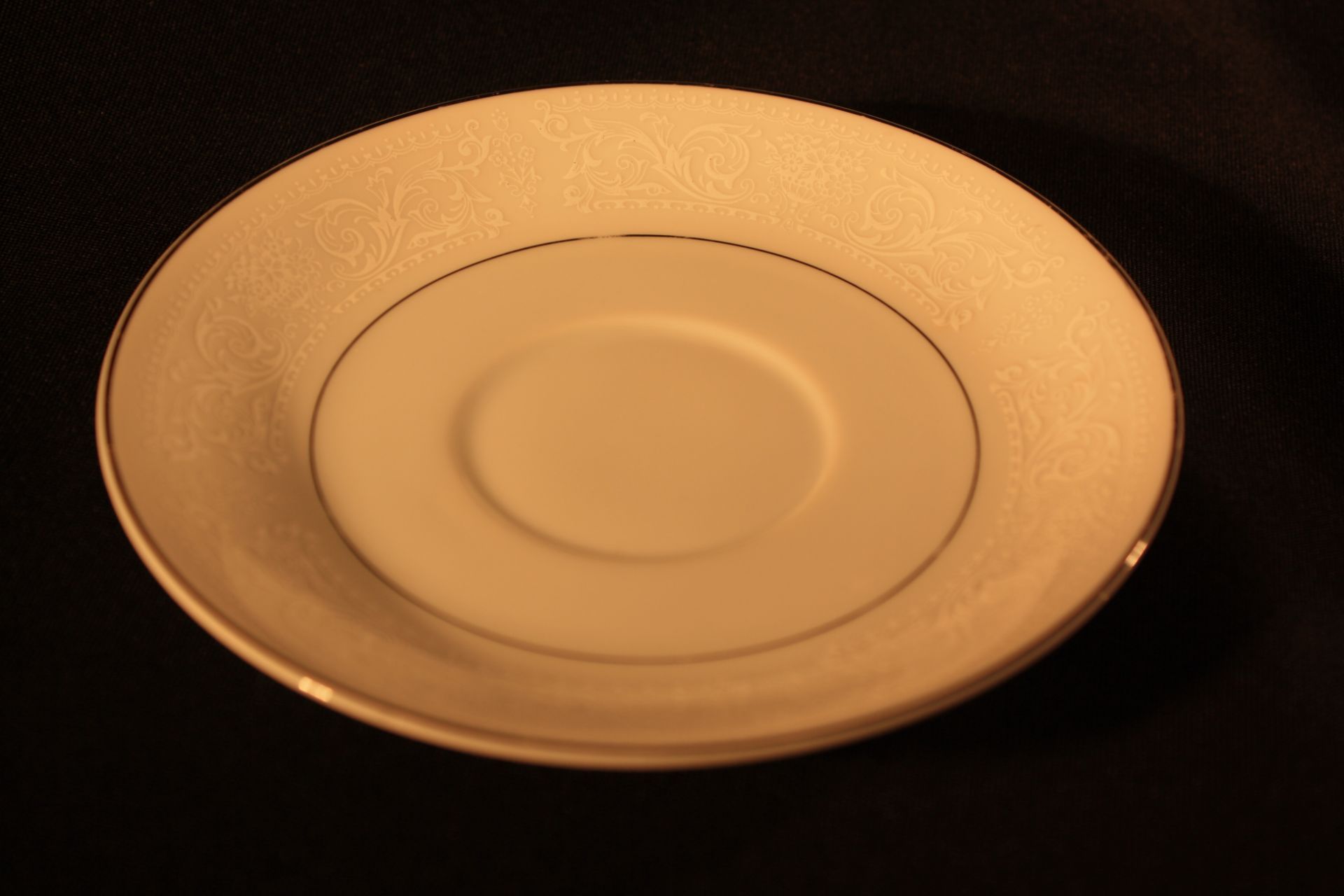 Lot of 500 6" White Saucer, Silver Band