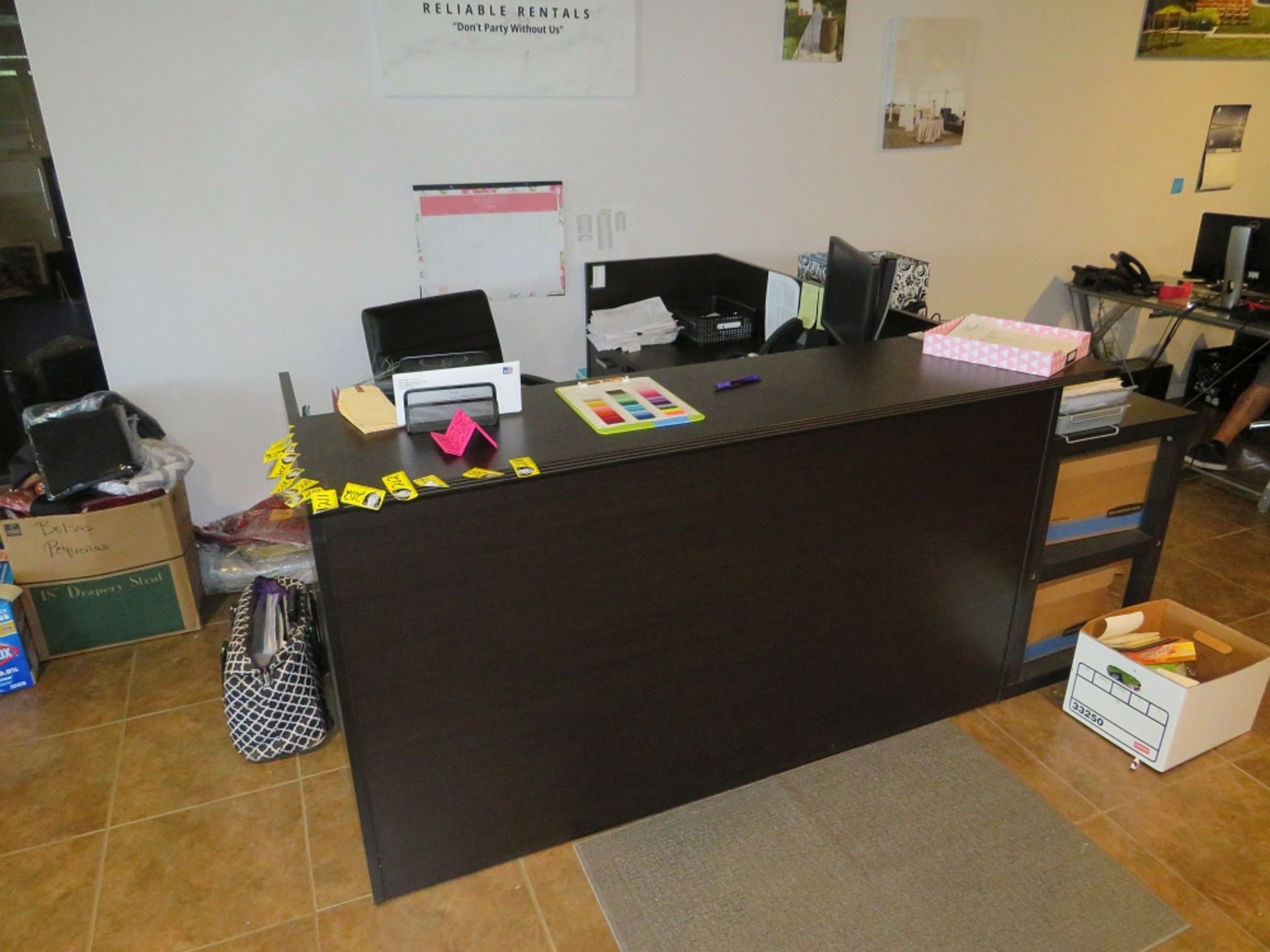 RECEPTION STATION W/ ROLLING CHAIR & TABLE