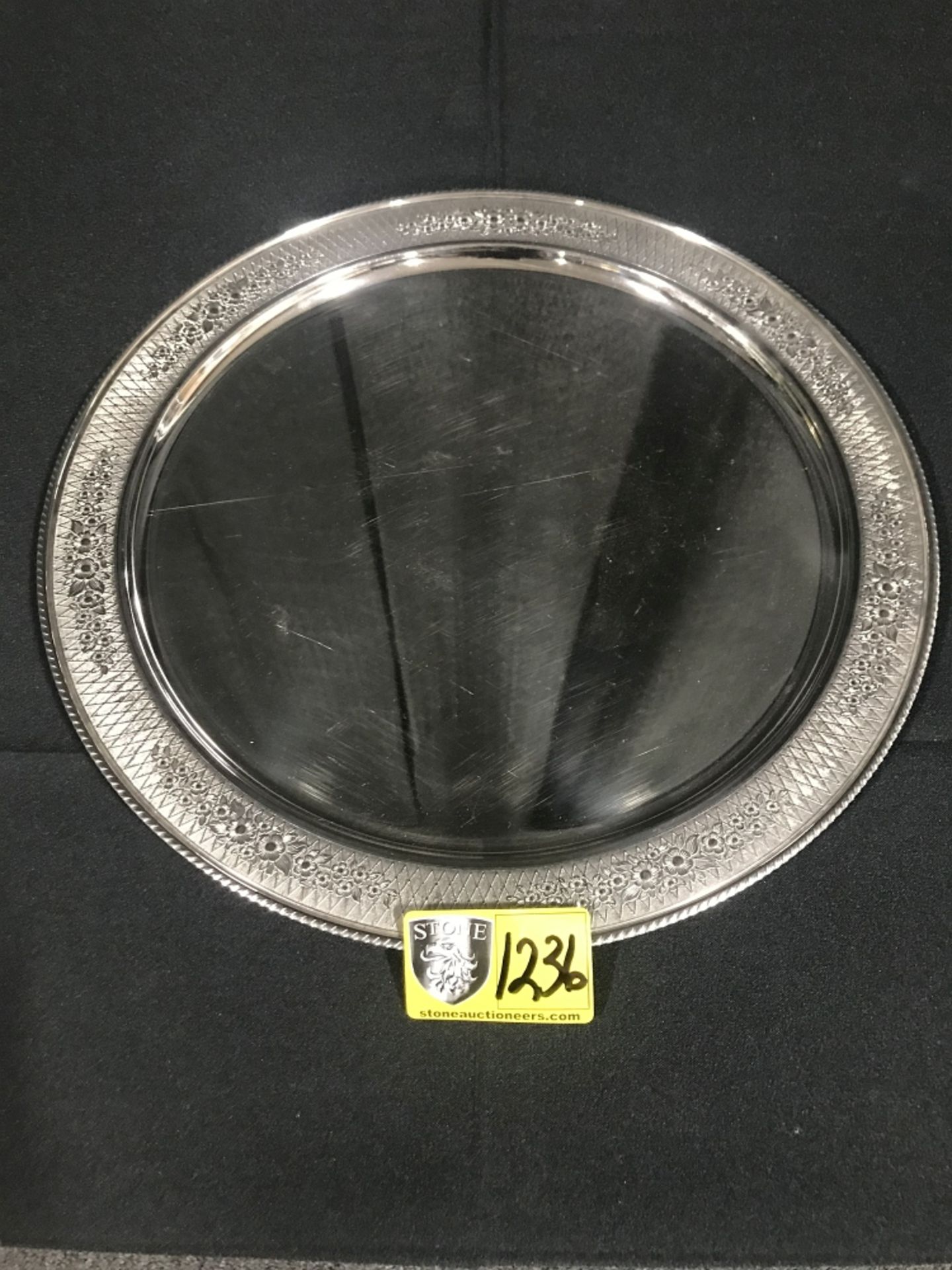 Stainless Round Tray 14.5" with Floral Boarder