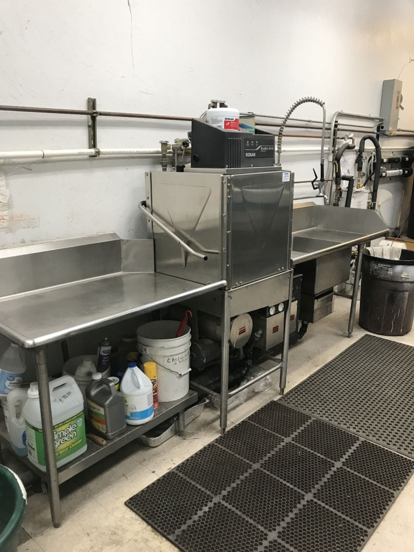 EcoLab EcoStar 2018 Dishwasher, Mdl ES-18 w/ 5' Infeed/Sink Table & Sprayer, w/ 3' Outfeed Table