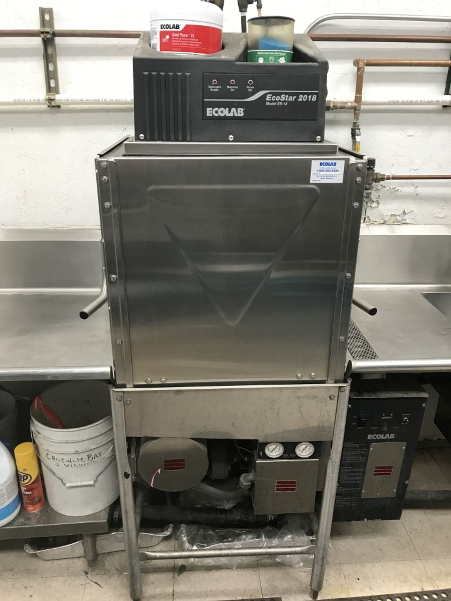 EcoLab EcoStar 2018 Dishwasher, Mdl ES-18 w/ 5' Infeed/Sink Table & Sprayer, w/ 3' Outfeed Table - Image 2 of 5