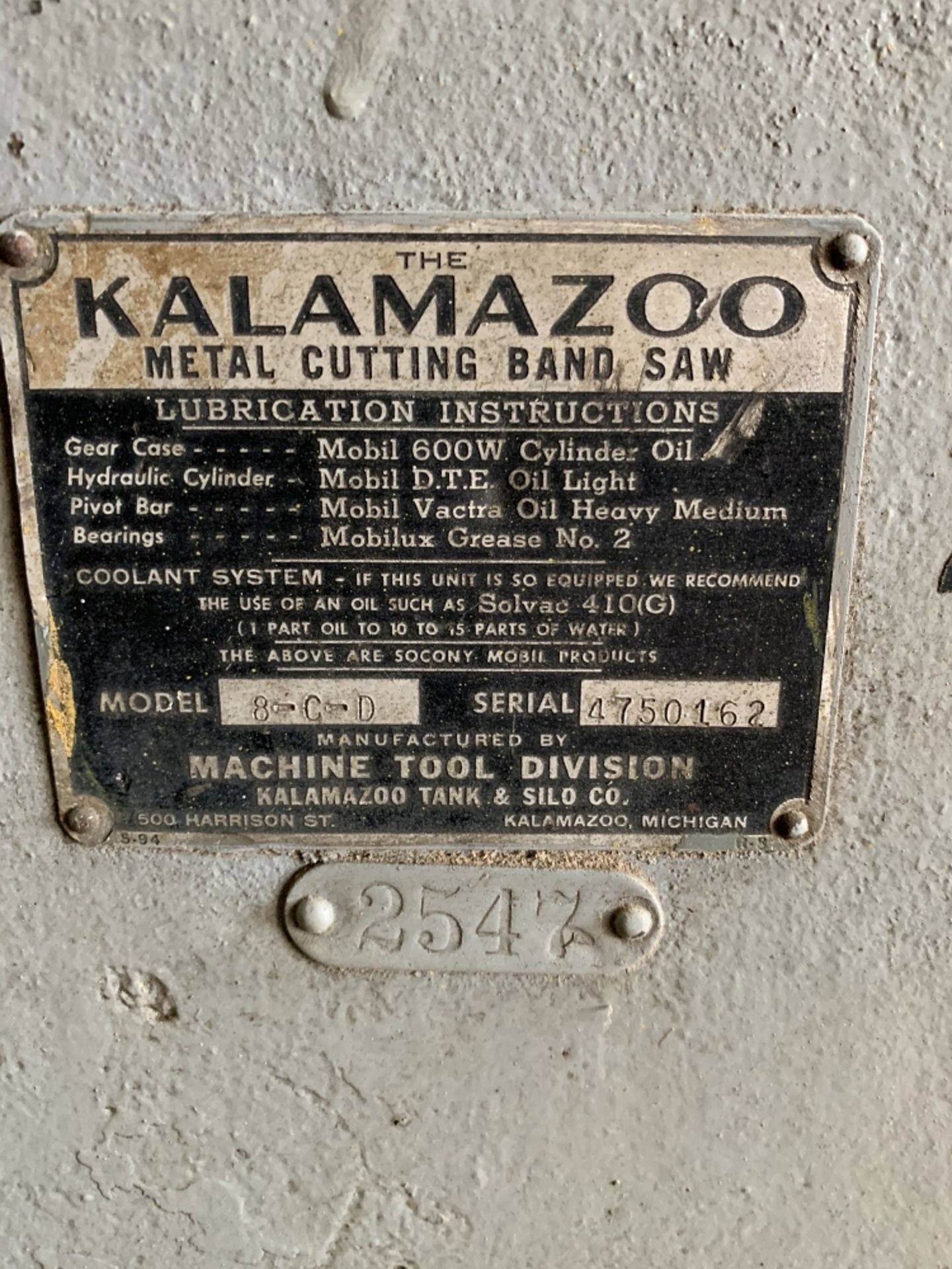 Kalamozoo Bandsaw, Mdl 8-CD, SN 4750162 - Image 3 of 3