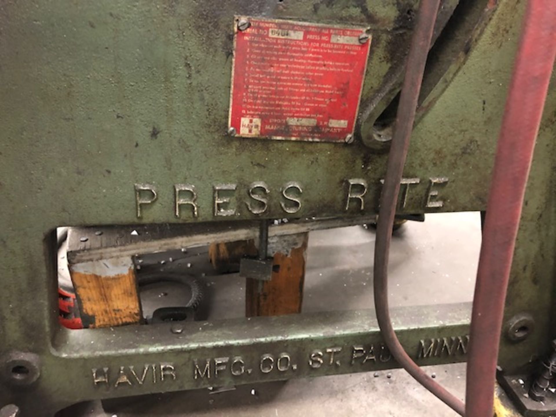 Havir / Press Rite O.B. I. Punch Press Model #2 Air Operated Mechanical Clutch 20 Ton Capacity - Image 5 of 6