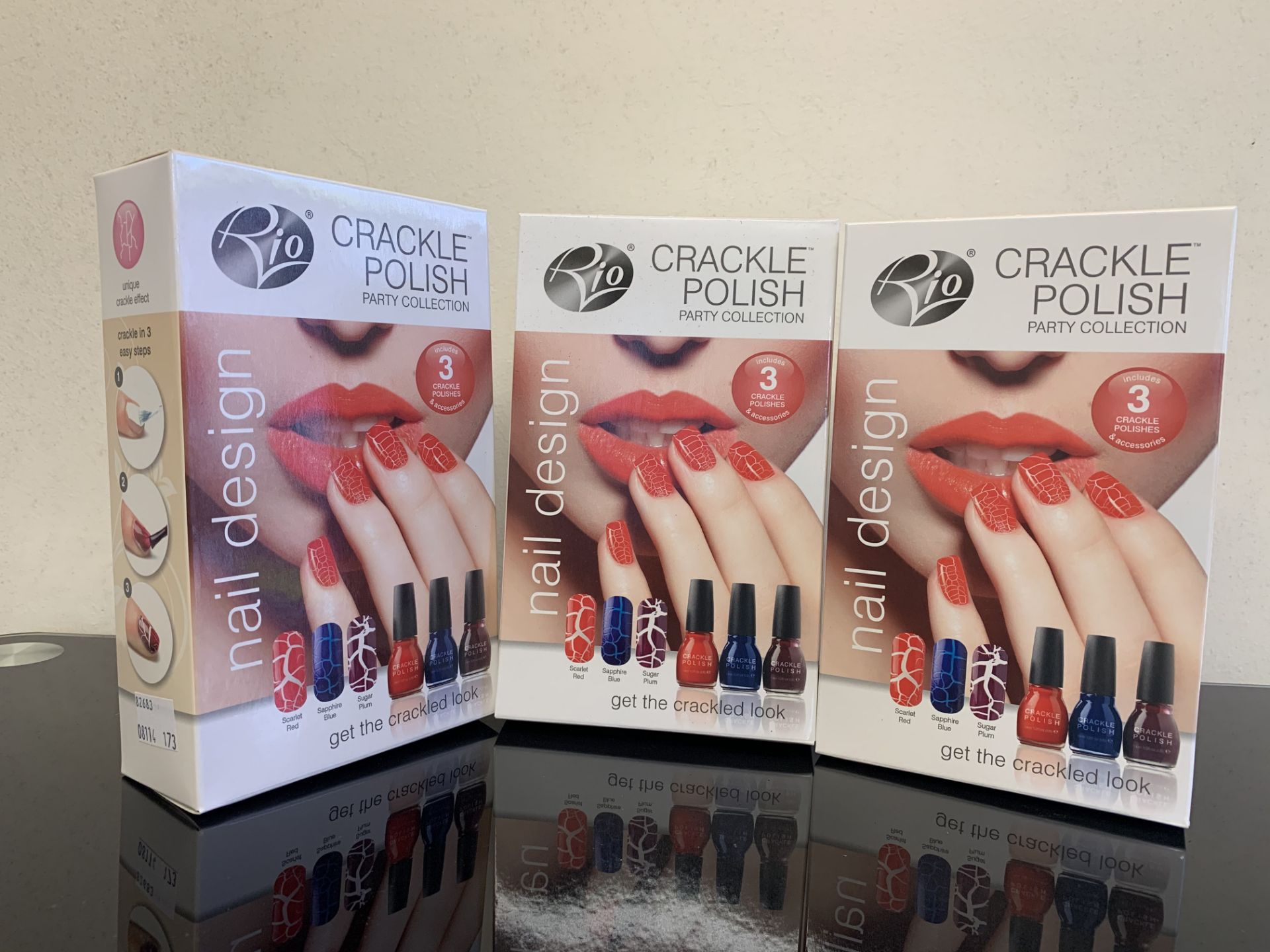 15 X RIO CRACKLE POLISH NAIL DESIGN PARTY COLLECTION SETS, EACH SET CONTAINS 3 CRACKLE POLISHES