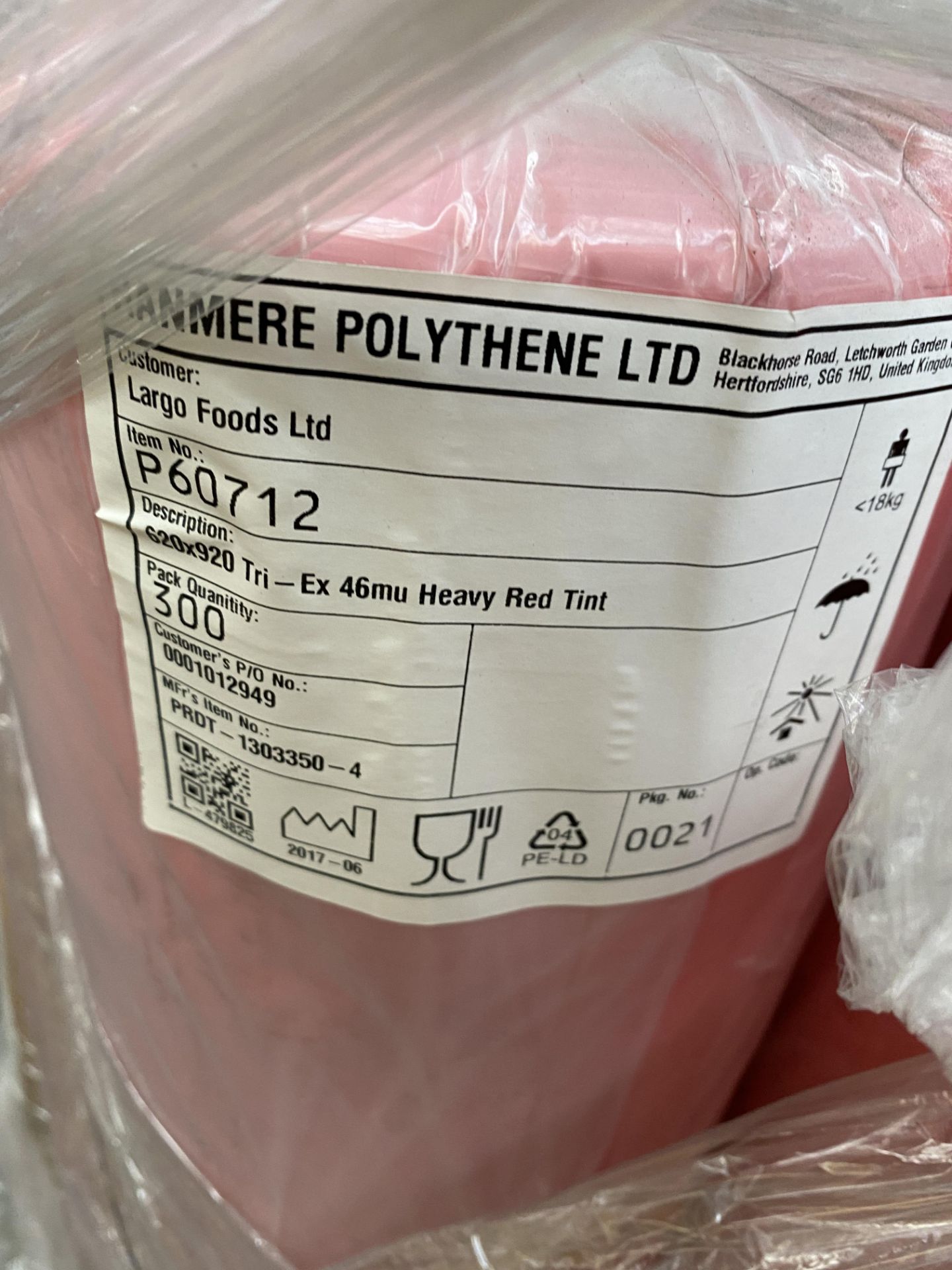 1 x pallet of Polythene thick bags - rolls of 300 bags, 620x920- 15 x red - Image 2 of 2