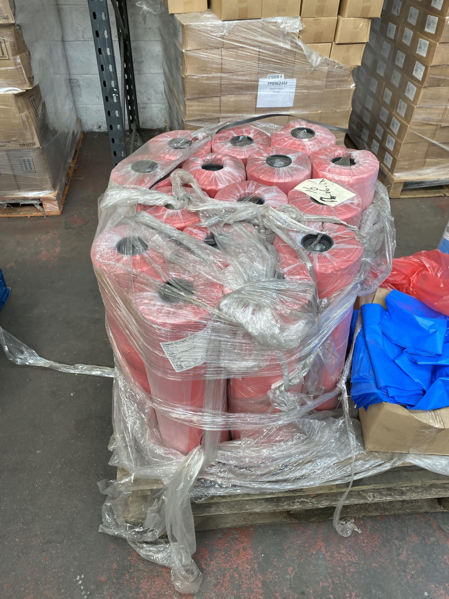 1 x pallet of Polythene thick bags - rolls of 300 bags, 620x920- 15 x red