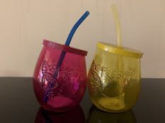 96 X FUNKY GLASS BEAKERS WITH STRAW IN 2 BOXES