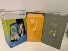 3 X REFURBISHED MOBILE PHONES IE SAMSUNG GALAXY J1, NUU MOBILE A1, ALCATEL U5