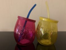 96 X FUNKY GLASS BEAKERS WITH STRAW IN 2 BOXES