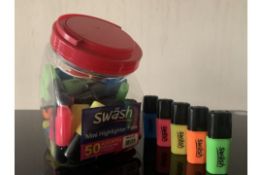 2 X TUBS OF ASSORTED SWASH MINI HIGHLIGHTER PENS IN VARIOUS COLOURS