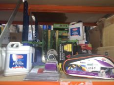CAR LOT APPROX 40 ITEMS INCLUDING INTERIOR CLEANING KITS, ANTI FREEZE, AA SAFETY TRIANGLE KITS,