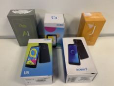 5 X RETAIL BOXED OPEN NETWORK MOBILE PHONES INCLUDING ALCATEL PIX 4, SAMSUNG GALAXY J1, ETC