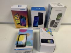 5 X RETAIL BOXED OPEN NETWORK MOBILE PHONES INCLUDING ALCATEL A5, ALCATEL PIXI 4, ETC