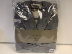 4 X BRAND NEW EMILY BOND GREY COLOURED BATH ROBES SIZE SMALL - MEDIUM WITH DACHSHUND DETAIL