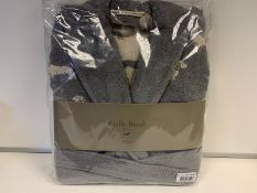 4 X BRAND NEW EMILY BOND GREY COLOURED BATH ROBES SIZE SMALL - MEDIUM WITH DACHSHUND DETAIL