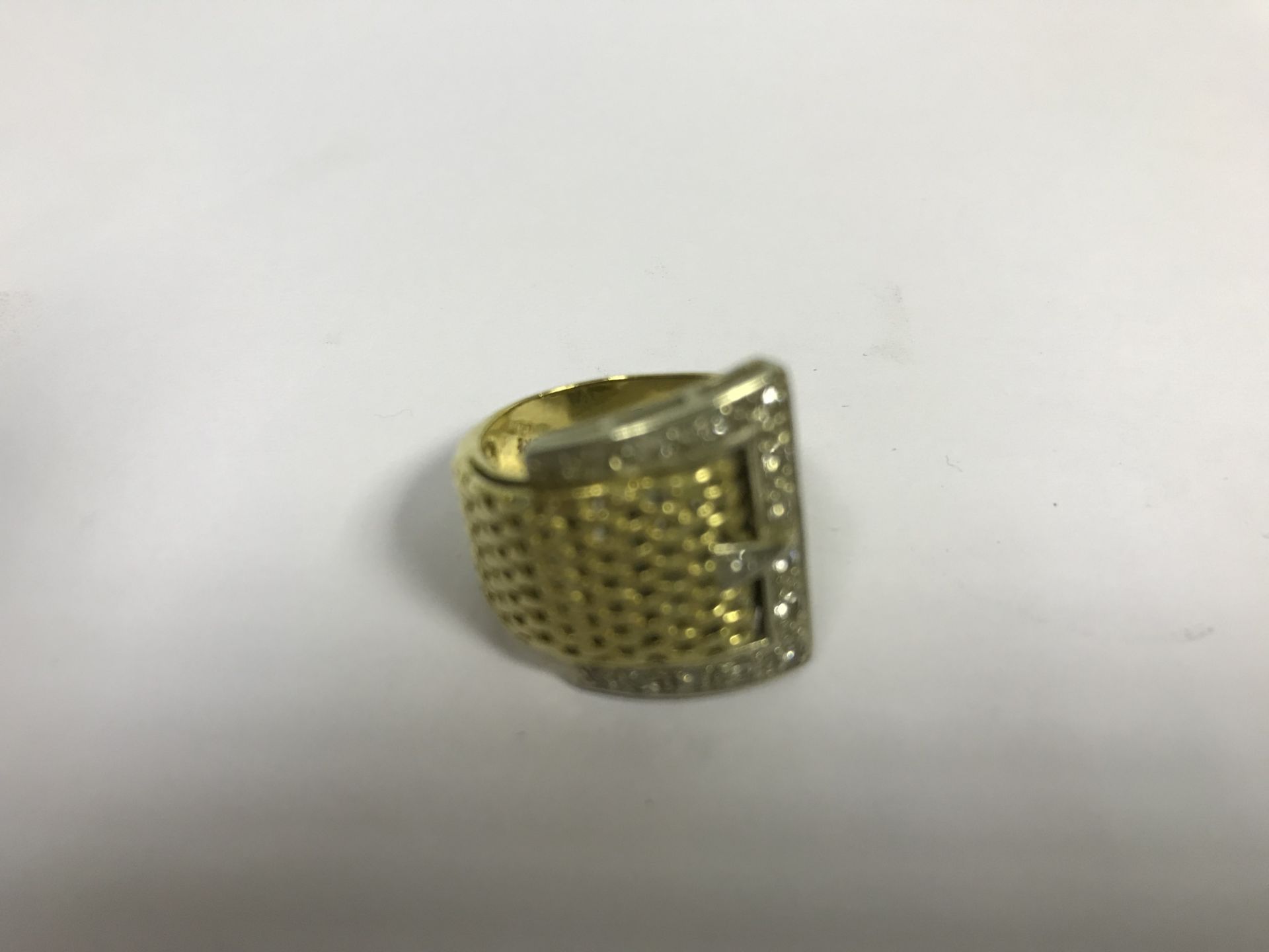 18 Carat Yellow & White Gold Milanese Style Diamond Buckle Ring. Comes with insurance valuation £850