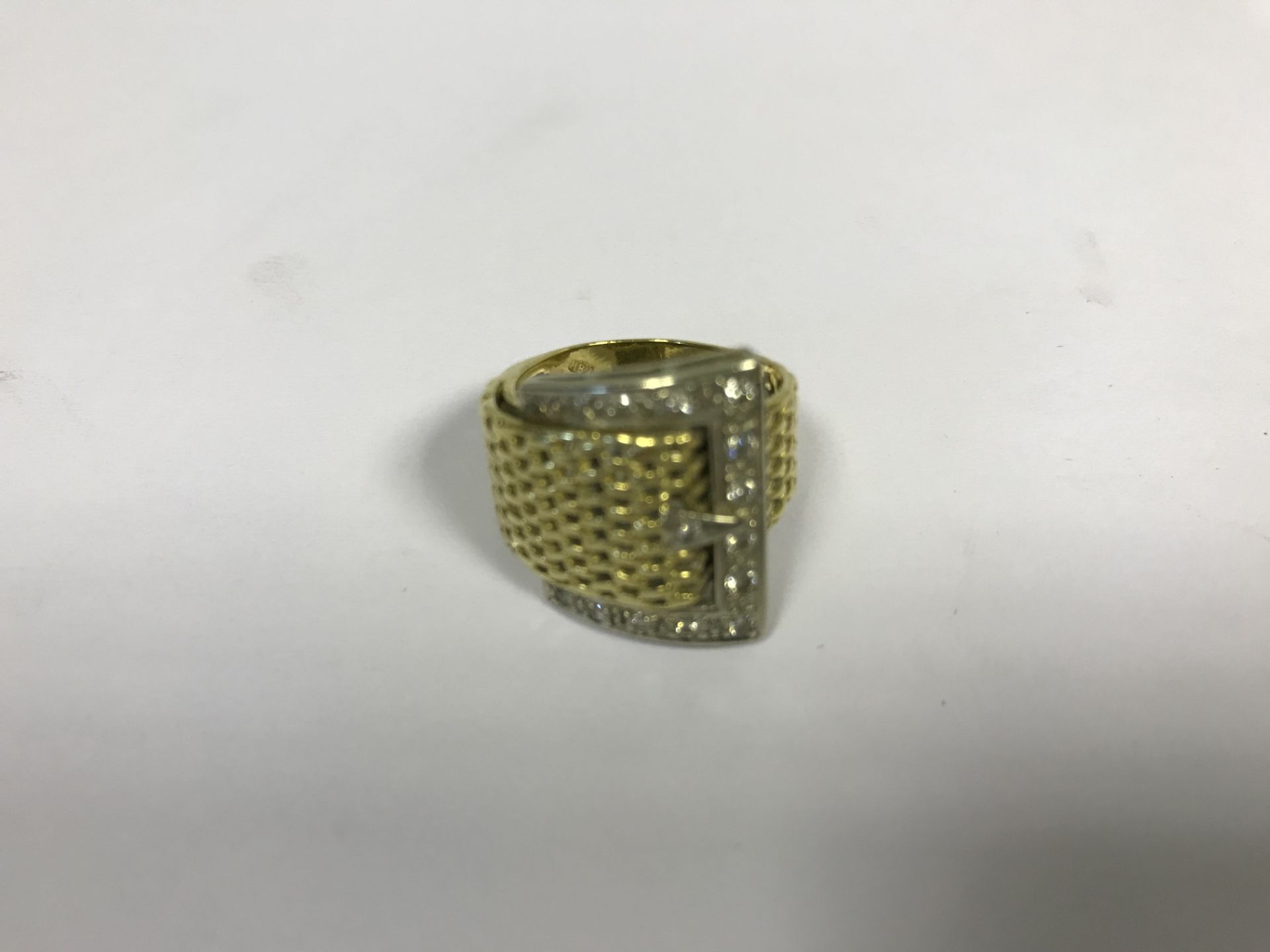 18 Carat Yellow & White Gold Milanese Style Diamond Buckle Ring. Comes with insurance valuation £850 - Image 2 of 3