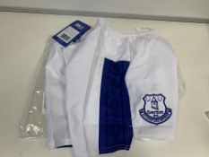 50 X BRAND NEW OFFICIAL EVERTON WHITE AND BLUE CHILDRENS SHORTS