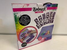 24 x BRAND NEW BOXED AIRBRUSH TATTOO SET. INCLUDES BATTERY OPERATED AIRBRUSH SPRAYER. CONTAINS 10