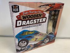 (NO VAT) 12 X BRAND NEW TOY HUB BUILD AND PAINT YOUR OWN WOODEN DRAGSTERS