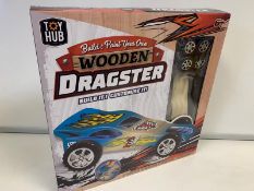 (NO VAT) 12 X BRAND NEW TOY HUB BUILD AND PAINT YOUR OWN WOODEN DRAGSTERS