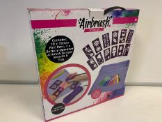 24 x BRAND NEW BOXED AIRBRUSH TATTOO SET. INCLUDES BATTERY OPERATED AIRBRUSH SPRAYER. CONTAINS 10