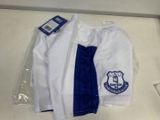 50 X BRAND NEW OFFICIAL EVERTON WHITE AND BLUE CHILDRENS SHORTS
