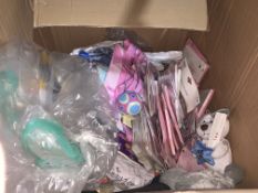 LARGE BOX OF MIXED MOTHERCARE PRODUCTS INCLUDING CARDS, PROBE COVERS, TEDDIES, TOYS, SLAM