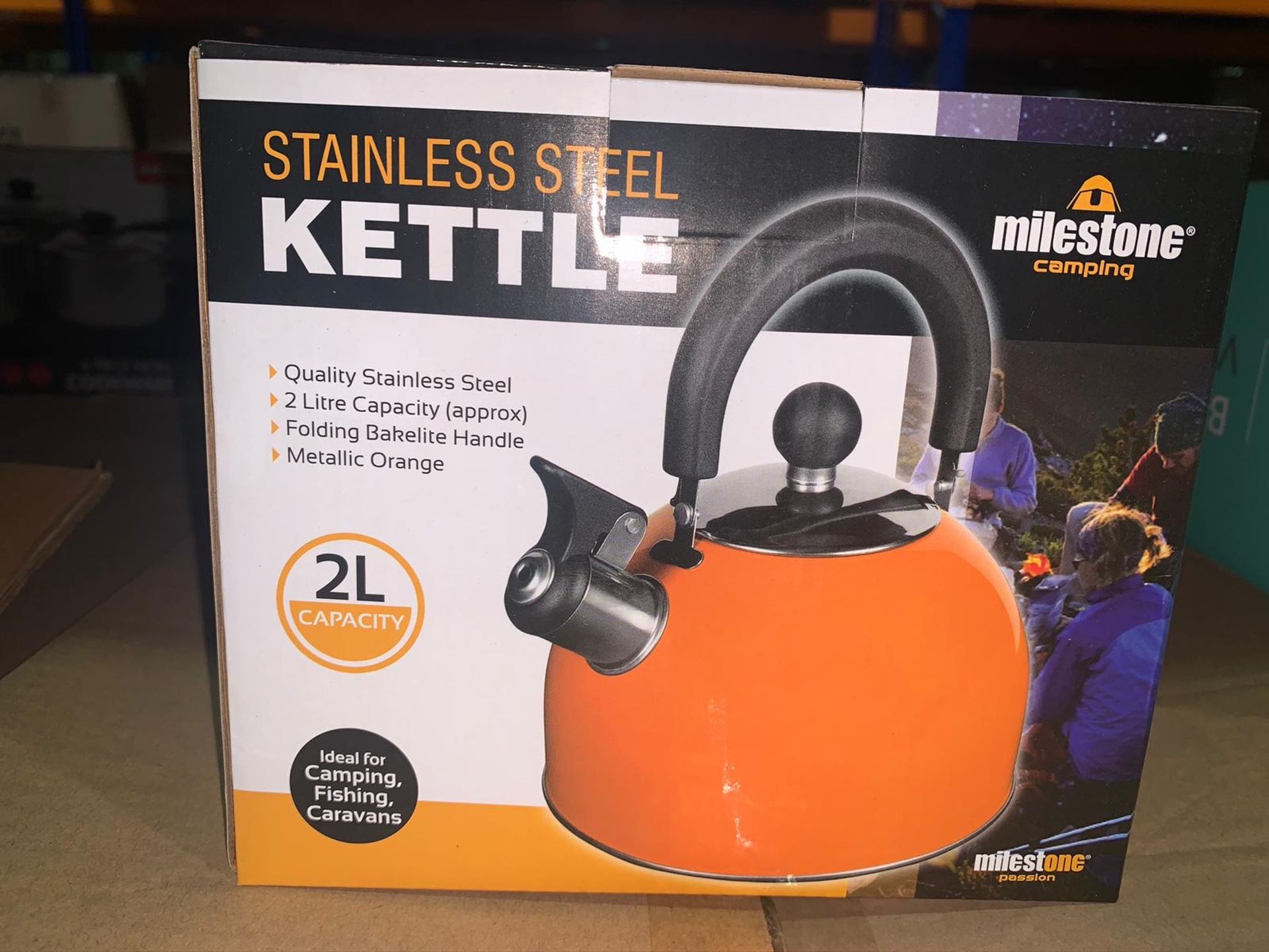 3 x BRAND NEW BOXED MILESTONE CAMPING STAINLESS STEEL KETTLE 2L