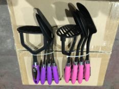 6 X SET OF 4 COLOURED HANDLE NYLON UTENSILS