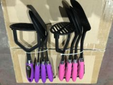 6 X SET OF 4 COLOURED HANDLE NYLON UTENSILS