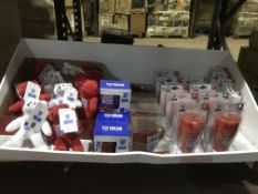 BRAND NEW ENGLAND PROMOTIONAL STAND INCLUDING TEDDY BEARS MINI BAR SETS, ASSORTED MUGS, BOTTLE