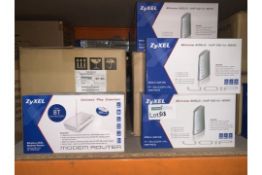 10 X BRAND NEW ZYXEL WIRELESS ADSL MODEM ROUTERS AND 16 X BRAND NEW AYXEL ALL IN ONE ADSL2 AND