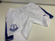 50 X BRAND NEW OFFICIAL EVERTON WHITE AND BLUE CHILDRENS SHORTS