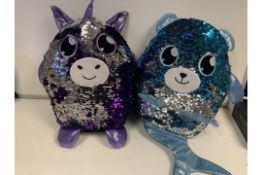 10 x BRAND NEW TAGGED - GLITTER PALZ LARGE SEQUIN PLUSH IN ASSORTED DESIGNS