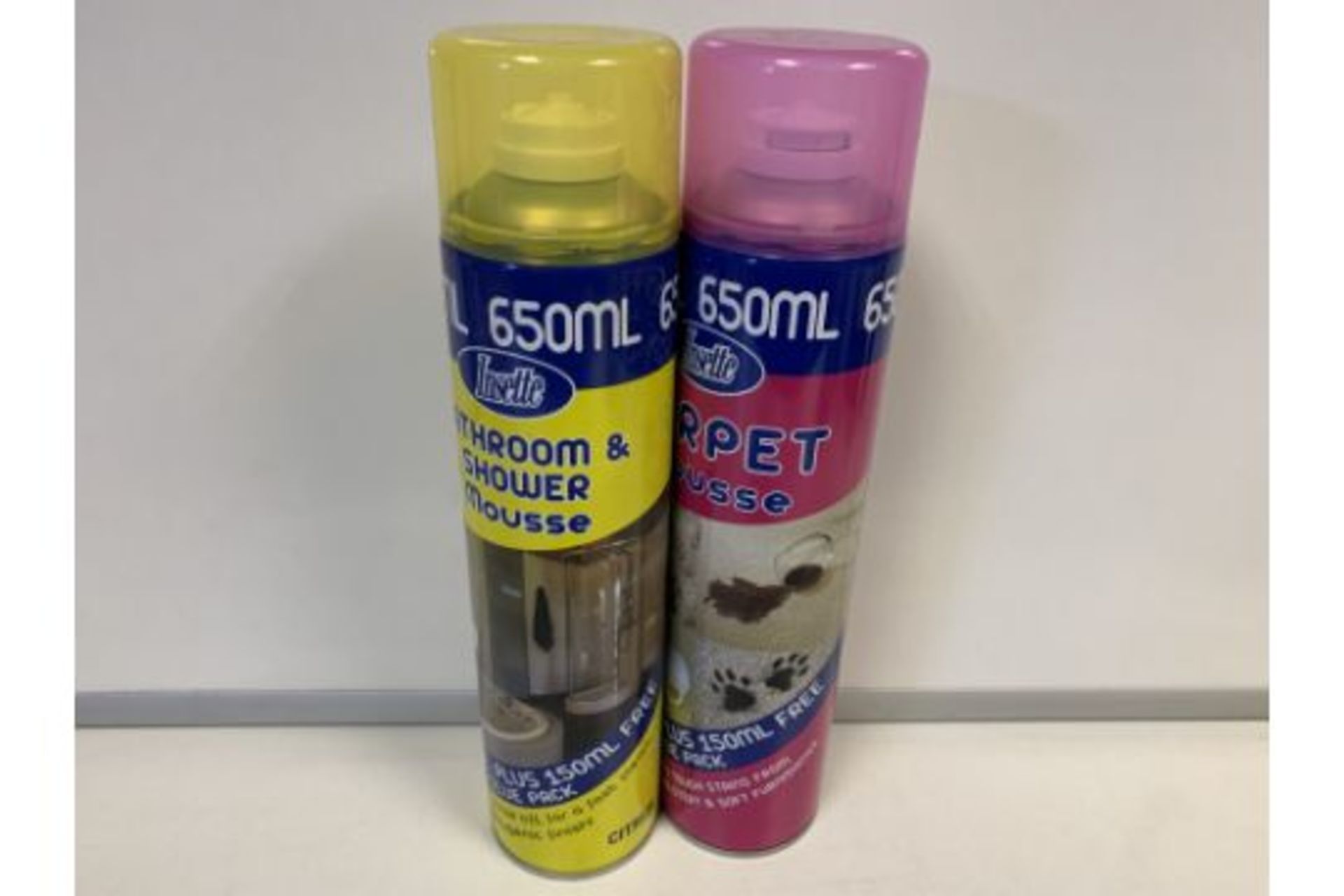 12 X BRAND NEW 650ML INSETTE BATHROOM AND SHOWER MOUSSE AND 5 X BRAND NEW 650ML CARPET MOUSSE