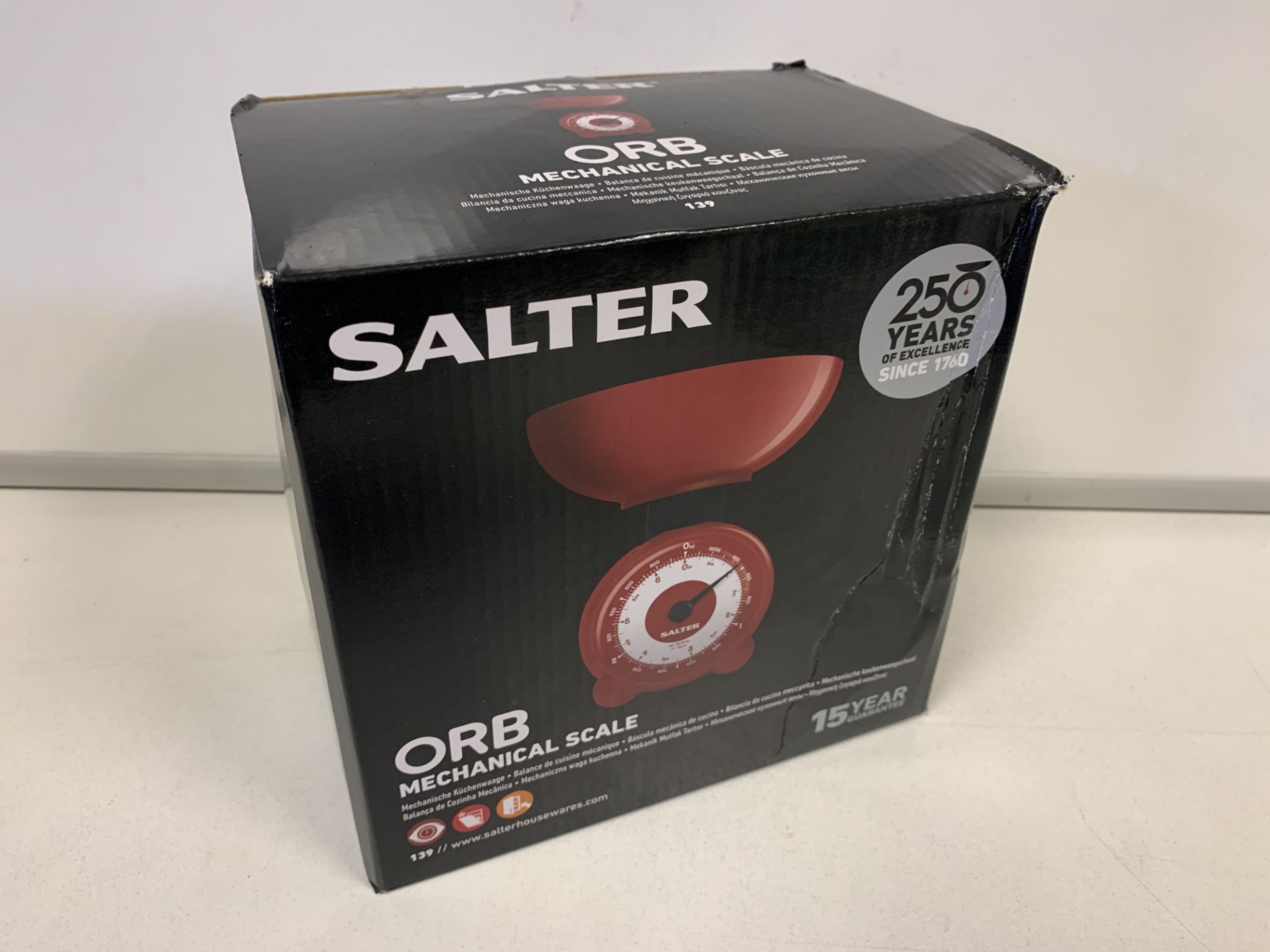 7 x NEW SALTER ORB MECHANICAL SCALES ( NOTE: ONE HAS A DAMAGED BOX )