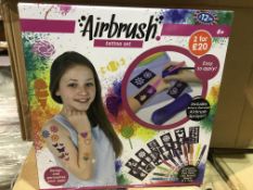 6 X BRAND NEW BOXED AIRBRUSH TATTOO SET. INCLUDES BATTERY OPERATED AIRBRUSH SPRAYER. CONTAINS 10 x
