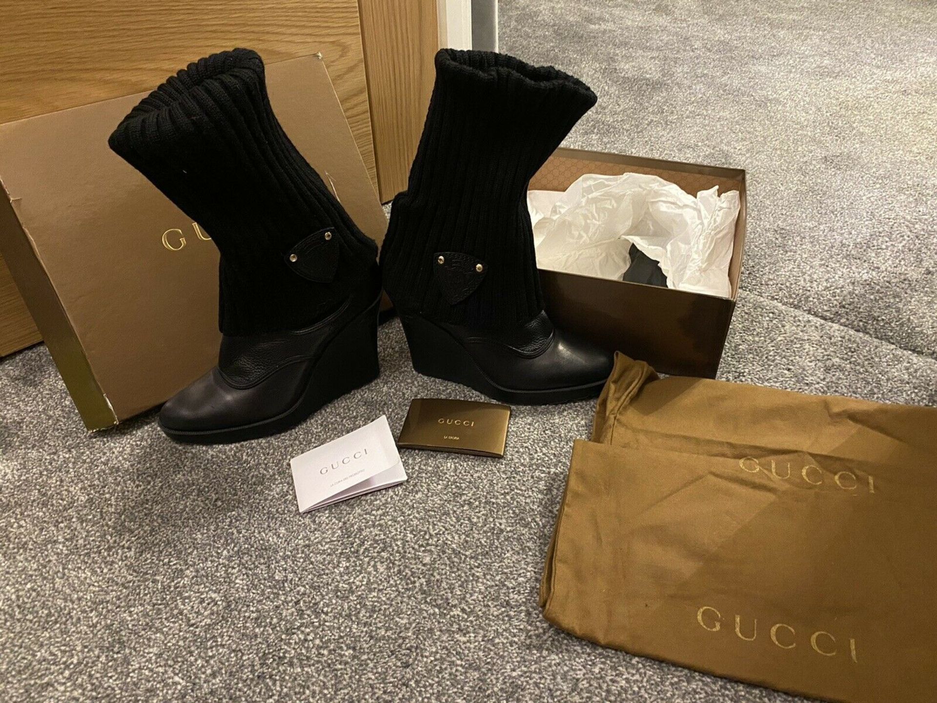 Genuine Gucci Black Knit Wedge Boots UK 6 Womens - Image 2 of 7