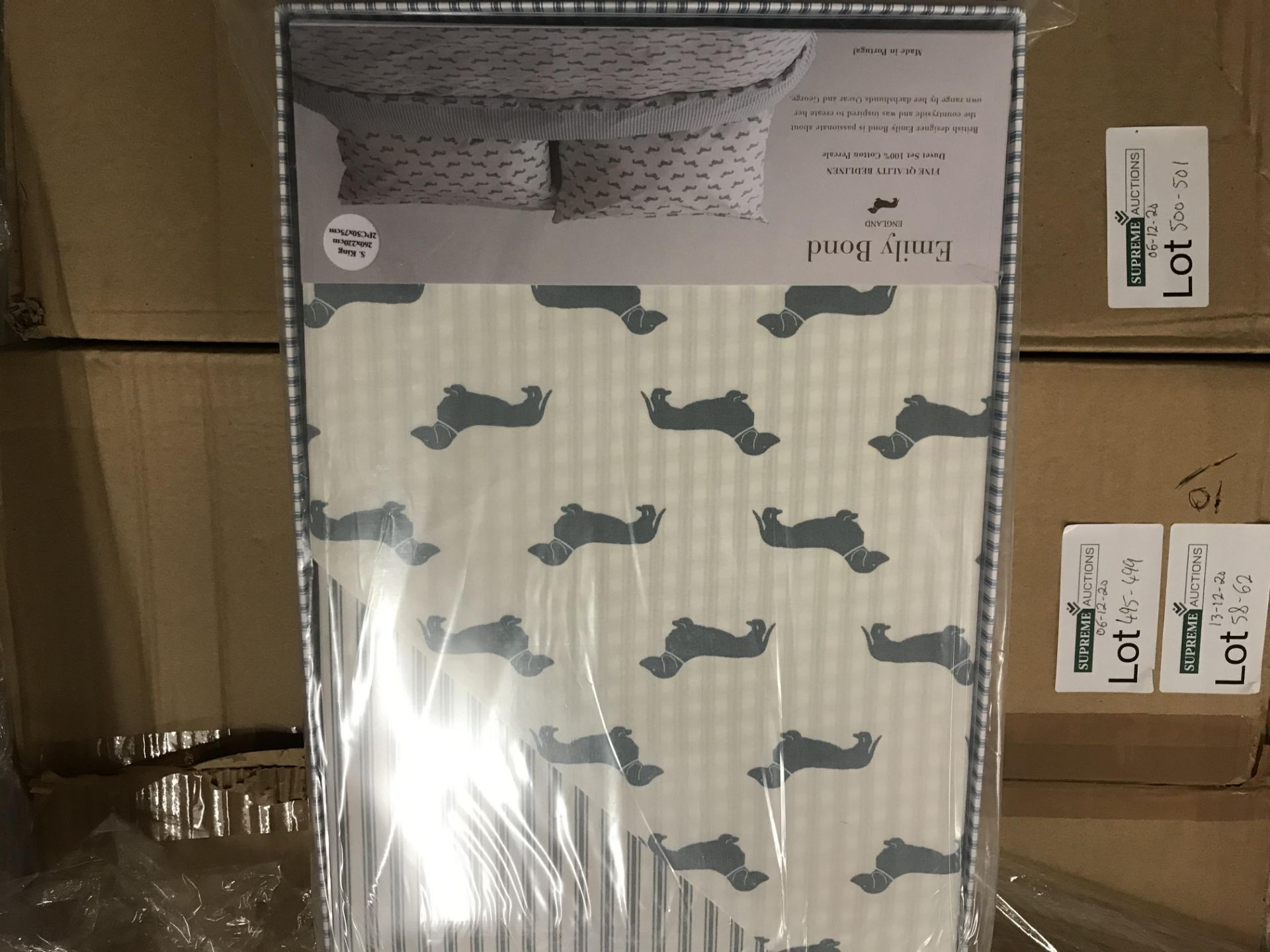 BRAND NEW EMILY BOND DOUBLE DUVET COVER SET WITH DACHSHUND DETAIL COLOUR GREY
