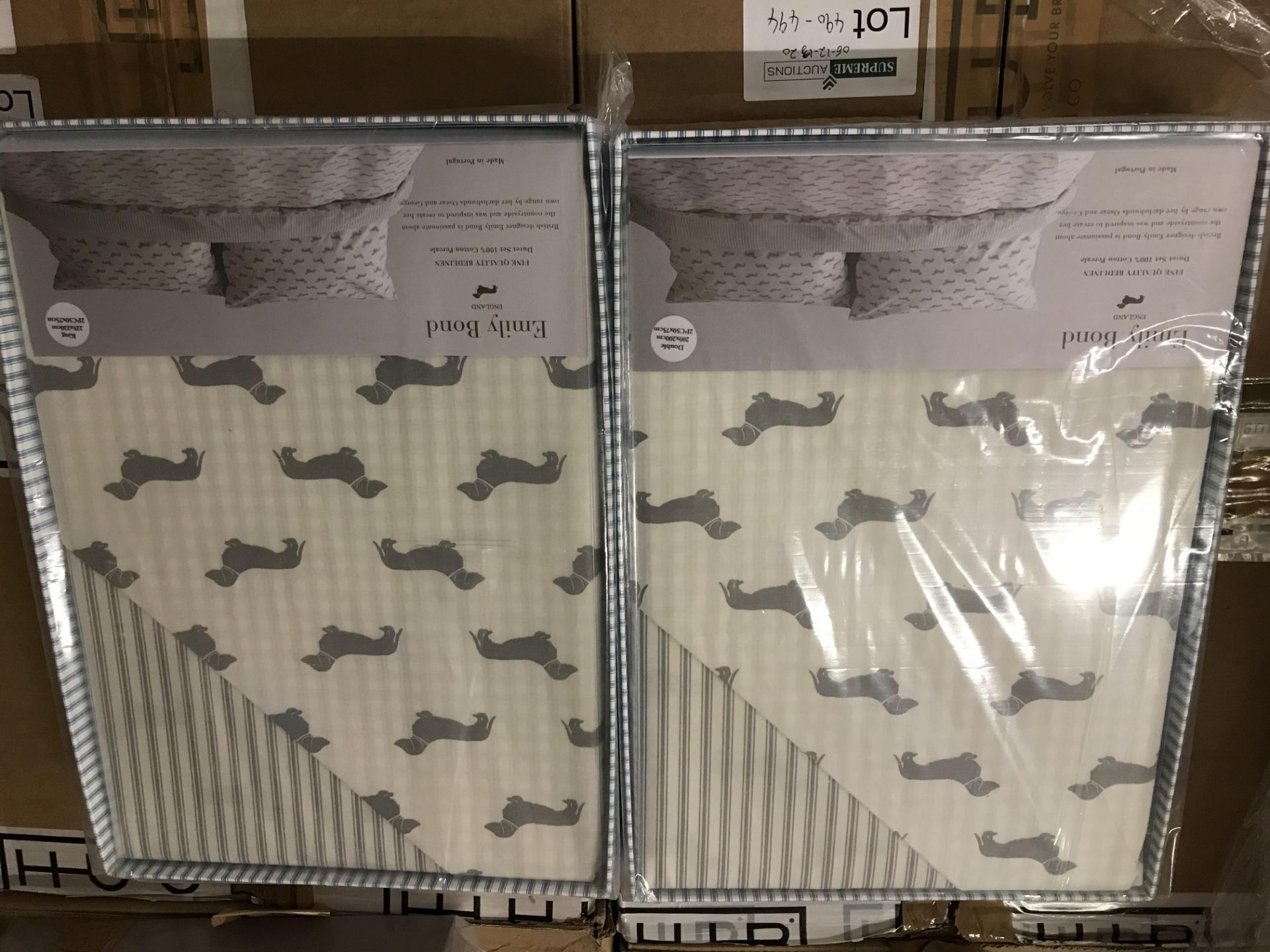 BRAND NEW EMILY BOND DOUBLE DUVET COVER SET WITH DACHSHUND DETAIL COLOUR GREY